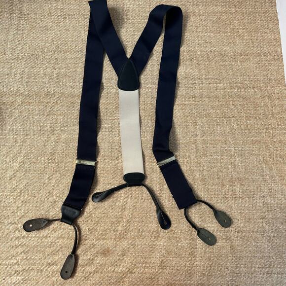 Jos A Bank Suspenders Navy Grosgrain Black Leather Button On Braces Mens - Picture 7 of 9